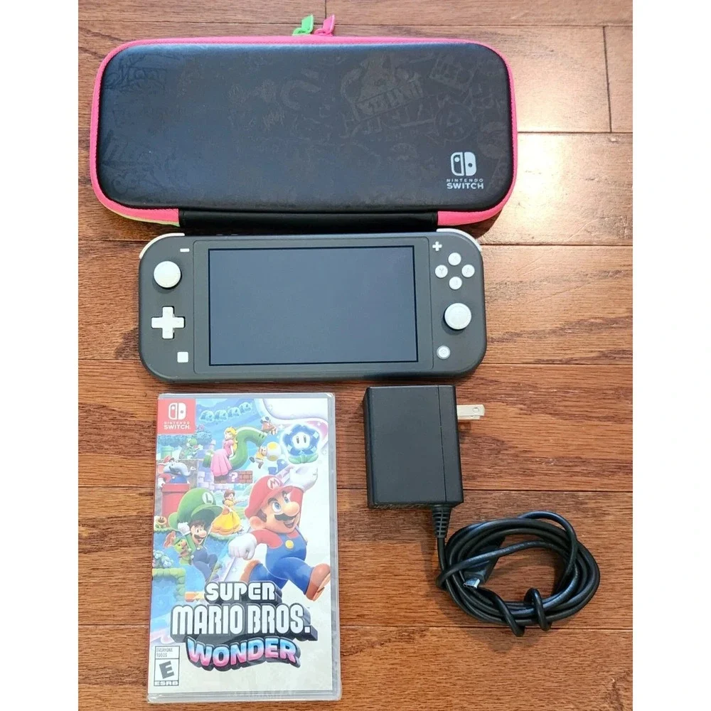 Nintendo Switch Lite Gray Console w/ Case + Mario Wonder Game